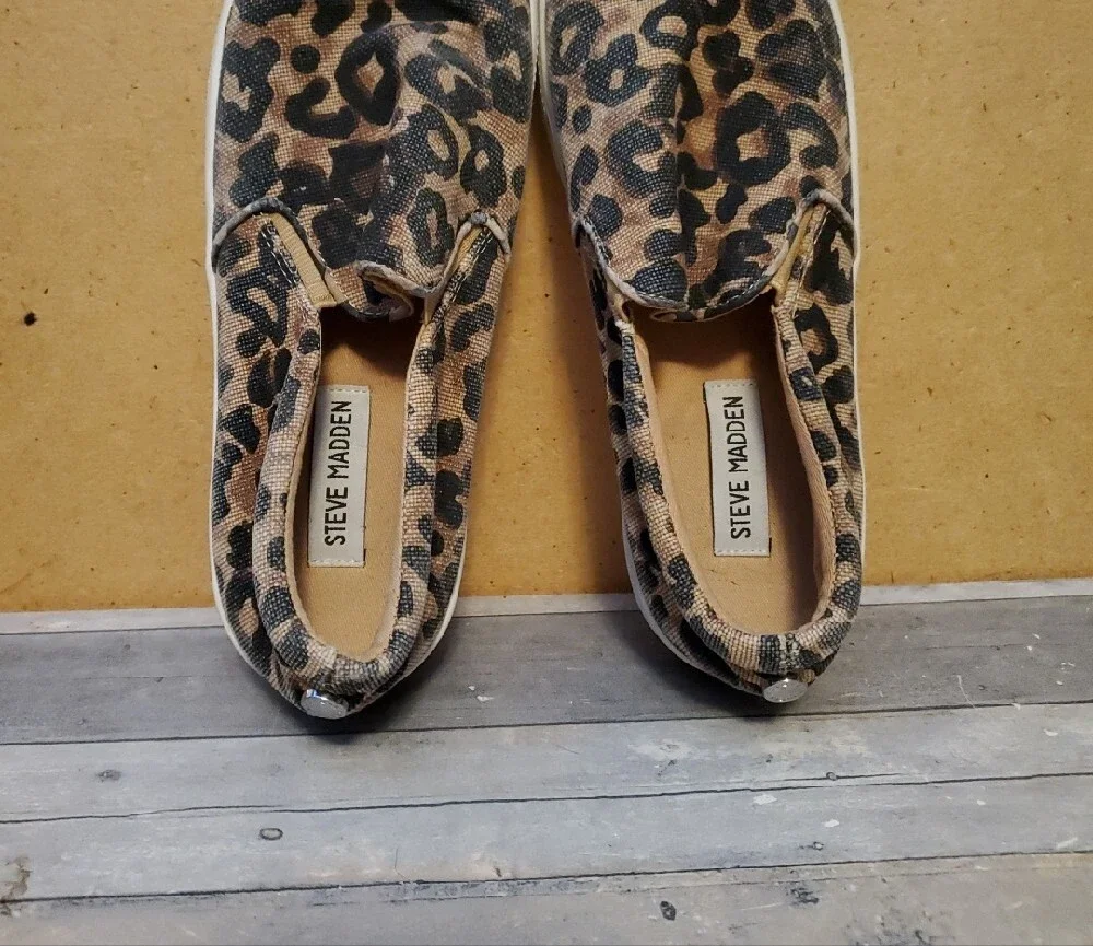Steve Madden Womens Gills-L Leopard Print Sli-on Sneakers Size 8.5 M
